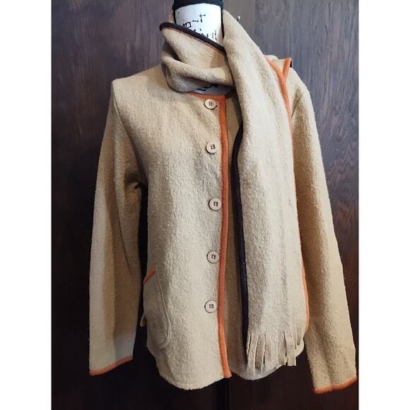 Tally Ho Sweater & Scarf Set Women's Medium Tan Orange Brown Wool Cardigan Fall - Picture 1 of 8